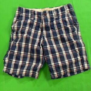Hollister Plaid Chino Shorts Mens 28 Blue/Red 100 Cotton Button Fly Preppy Baggy